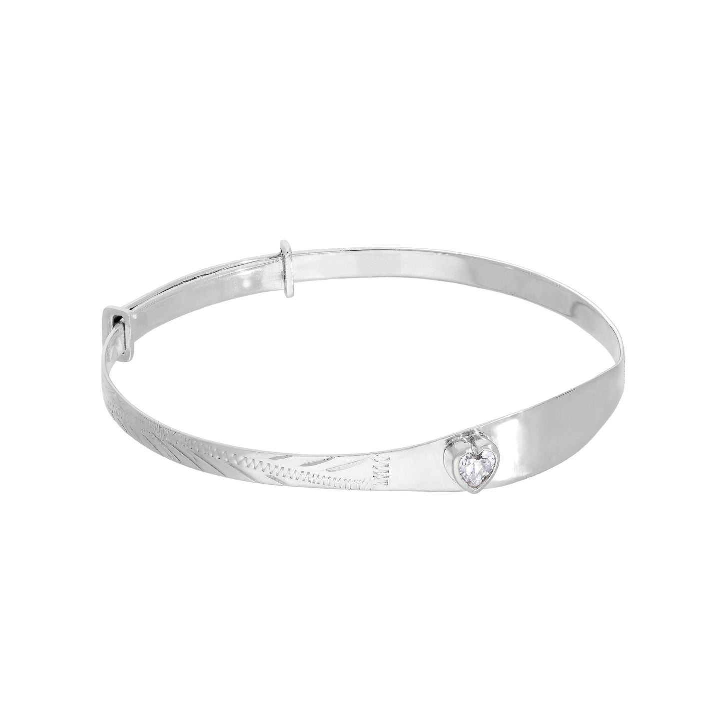 Sterling Silver & CZ Crystal Birthstone Heart Maiden Bangle