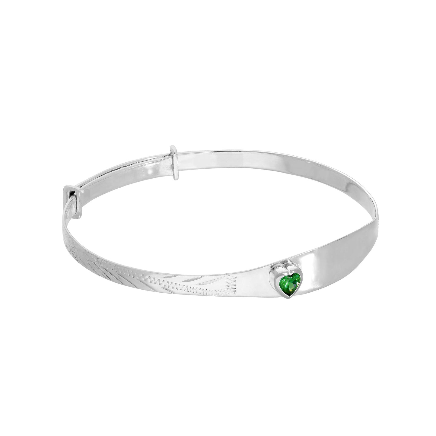 Sterling Silver & CZ Crystal Birthstone Heart Maiden Bangle