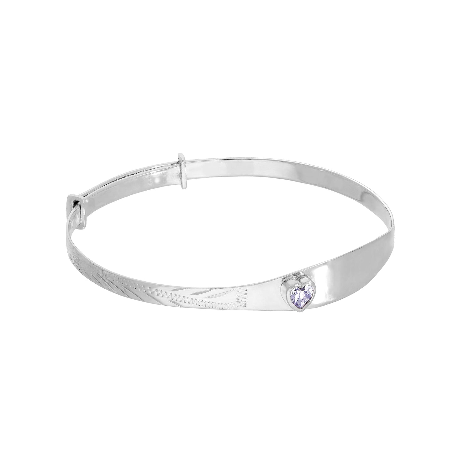 Sterling Silver & CZ Crystal Birthstone Heart Maiden Bangle