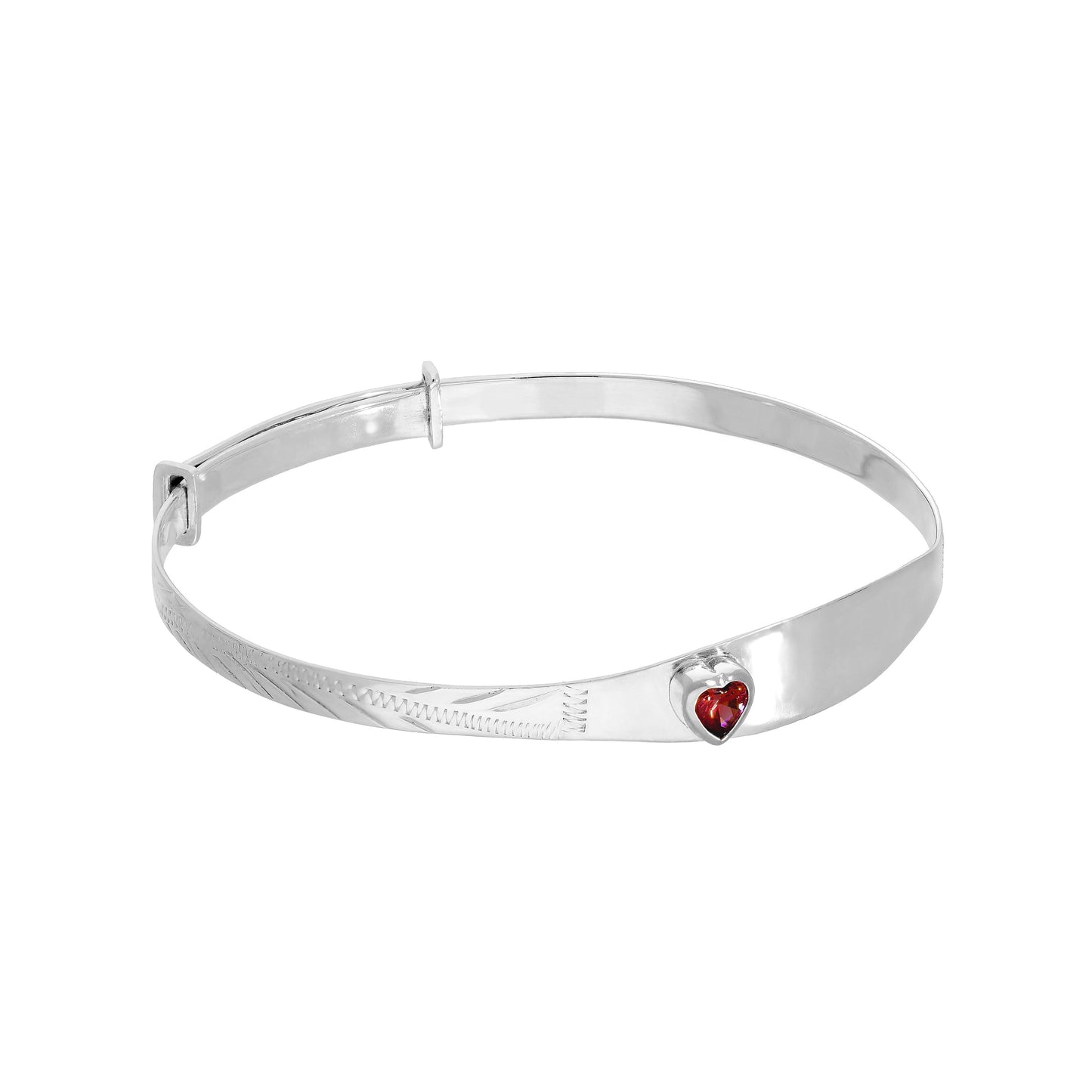 Sterling Silver & CZ Crystal Birthstone Heart Maiden Bangle