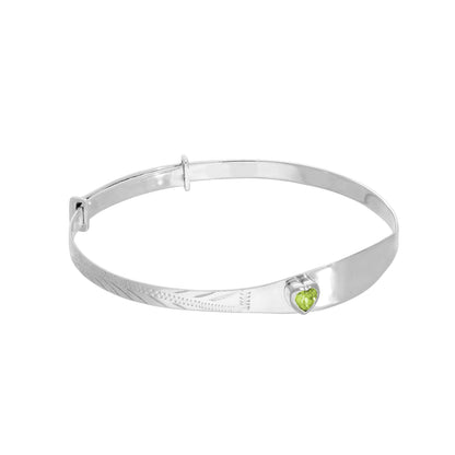 Sterling Silver & CZ Crystal Birthstone Heart Maiden Bangle