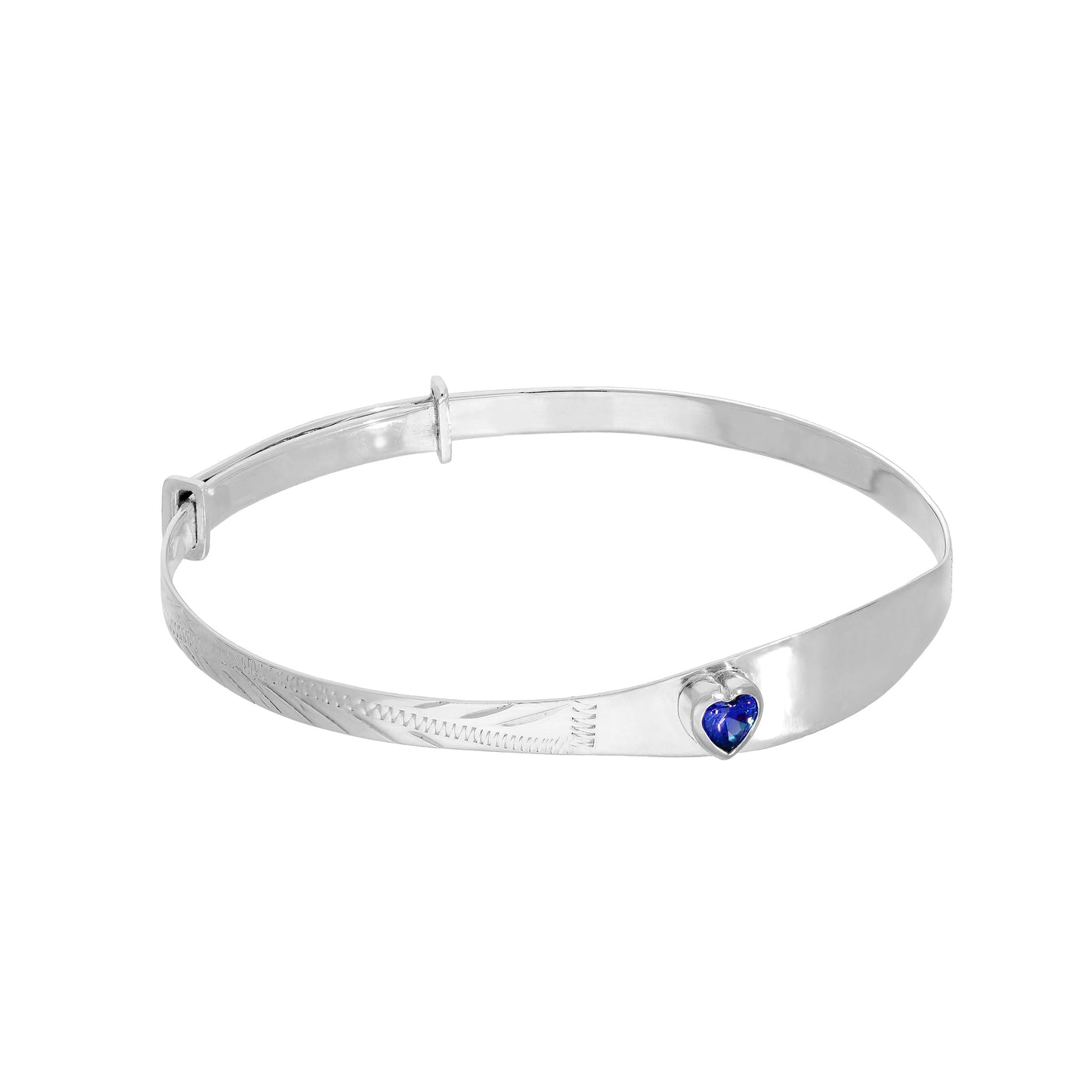 Sterling Silver & CZ Crystal Birthstone Heart Maiden Bangle