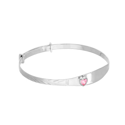 Sterling Silver & CZ Crystal Birthstone Heart Maiden Bangle