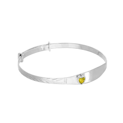 Sterling Silver & CZ Crystal Birthstone Heart Maiden Bangle