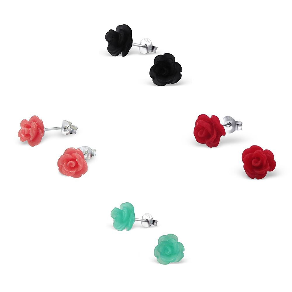 Sterling Silver Resin Rose Stud Earrings