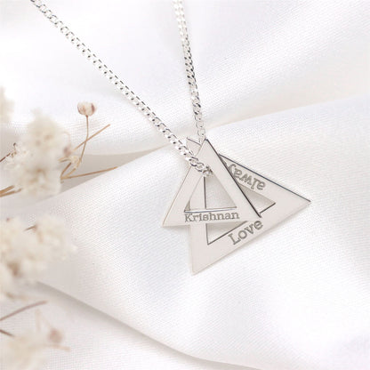 Personalised Sterling Silver Family Name Triangle Necklace